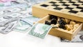 Euro And Dollar Money and Chess Royalty Free Stock Photo