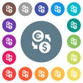 Euro Dollar money exchange flat white icons on round color backgrounds Royalty Free Stock Photo