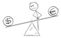 Euro and Dollar Parity , Vector Cartoon Stick Figure Illustration