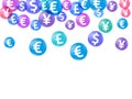 Euro dollar pound yen circle icons flying currency vector background. Forex concept. Currency Royalty Free Stock Photo