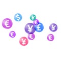 Euro dollar pound yen circle icons flying currency vector background. Investment pattern. Currency Royalty Free Stock Photo