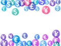 Euro dollar pound yen circle icons flying currency vector design. Commerce pattern. Currency icons Royalty Free Stock Photo