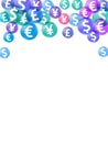 Euro dollar pound yen circle icons scatter money vector design. Success concept. Currency