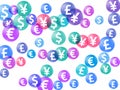 Euro dollar pound yen circle signs scatter currency vector design. Marketing backdrop. Currency Royalty Free Stock Photo