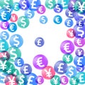 Euro dollar pound yen circle symbols scatter currency vector design. Commerce concept. Currency Royalty Free Stock Photo