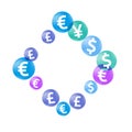 Euro dollar pound yen circle symbols scatter money vector background. Marketing concept. Currency Royalty Free Stock Photo
