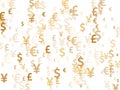 Euro dollar pound yen gold signs flying currency vector background. Finance backdrop. Currency