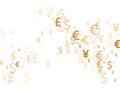 Euro dollar pound yen gold signs scatter money vector background. Forex backdrop. Currency symbols Royalty Free Stock Photo