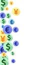 Euro dollar pound yen round icons scatter currency vector design. Financial concept. Currency Royalty Free Stock Photo