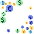 Euro dollar pound yen round symbols flying money vector illustration. Profit growth backdrop