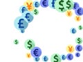 Euro dollar pound yen round symbols scatter currency vector background. Financial concept. Currency Royalty Free Stock Photo