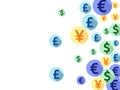 Euro dollar pound yen round symbols scatter currency vector design. Commerce pattern. Currency