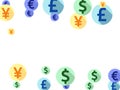 Euro dollar pound yen round symbols scatter currency vector design. Payment backdrop. Currency