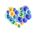 Euro dollar pound yen round symbols scatter currency vector design. Payment pattern. Currency