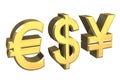Euro, dollar, yen symbol