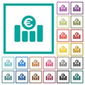 Euro financial graph flat color icons with quadrant frames