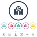 Euro financial graph flat color icons in round outlines