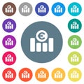 Euro financial graph flat white icons on round color backgrounds