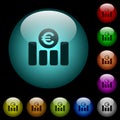 Euro financial graph icons in color illuminated glass buttons
