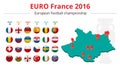 Euro 2016 in France. Flags of European countries participating to the final tournament of Euro 2016 football Royalty Free Stock Photo