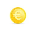 Euro Golden coin on white background. Currency symbols. Money sign. Vector illustration