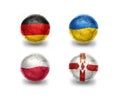 Euro group C. football balls with national flags of germany, ukraine, poland, northern ireland Royalty Free Stock Photo