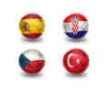 Euro group D. football balls with national flags of spain, croatia, czech republic, turkey Royalty Free Stock Photo
