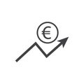 Euro growth icon with arrow sign. Earnings increase.