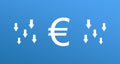 Euro icon with down arrow. Falling rate