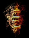 Euro, illustration of number with chrome effects and red fire o
