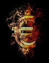 Euro, illustration of number with chrome effects and red fire o Royalty Free Stock Photo
