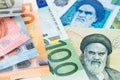 Euro and Iranian Rial money. Europe Iran SPV