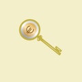 Simple golden key with the currency symbol of euro Royalty Free Stock Photo