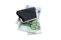 Euro and a leather purse Royalty Free Stock Photo