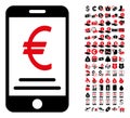 Euro Mobile Payment Icon with 90 Bonus Pictograms Royalty Free Stock Photo