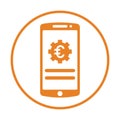 Euro mobile system icon. Orange vector