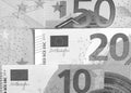 Euro money abstract black and white background. Royalty Free Stock Photo