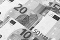 Euro money abstract black and white background. Royalty Free Stock Photo
