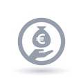 Euro money bag in hand symbol - European currency banking icon