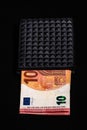 10 Euro money banknotes in blak wallet isolated Royalty Free Stock Photo