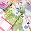 Euro Money Banknotes. Euros money stack. Background with euro m