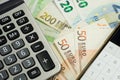 Euro money bills and calculator Royalty Free Stock Photo