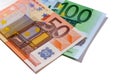 Euro 50 and 100 money bills isolated Royalty Free Stock Photo