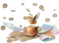 euro money coins banknotes isolated flying chicken happy birth and flying start up - 3d rendering and ai generated Royalty Free Stock Photo