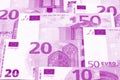 Euro money of different denominations duotone abstract background. Royalty Free Stock Photo