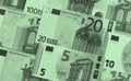 Euro money of different denominations duotone abstract background. Royalty Free Stock Photo