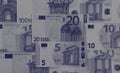 Euro money of different denominations duotone abstract background. Royalty Free Stock Photo