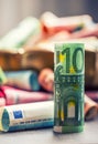 Euro money euro banknotes in bronze bowl Royalty Free Stock Photo