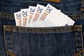 Euro money in jeans pocket Royalty Free Stock Photo