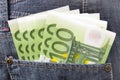 Euro money in jeans pocket